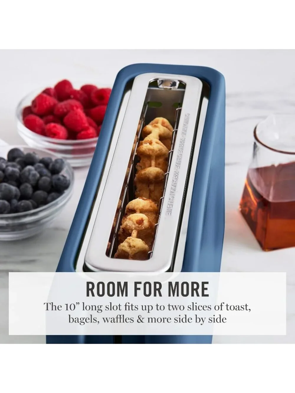2 Slice Indigo Blue Extra Wide Removable Crumb Tray Slot Stainless Steel Toaster